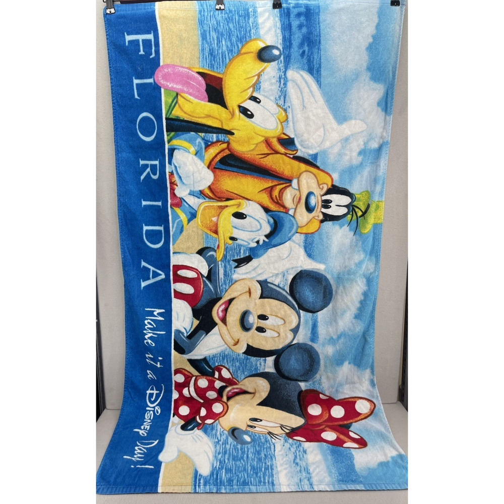 VTG Disney Character Beach Towel Mickey Minnie Donald Goofy Pluto Cotton